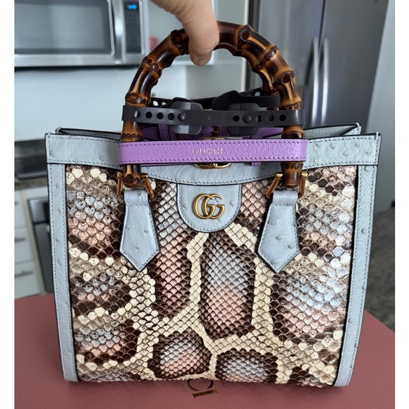 Gucci Handbags - Gucci Diana Python and Ostrich Limited Edition Exotic Tote with exclusive Box